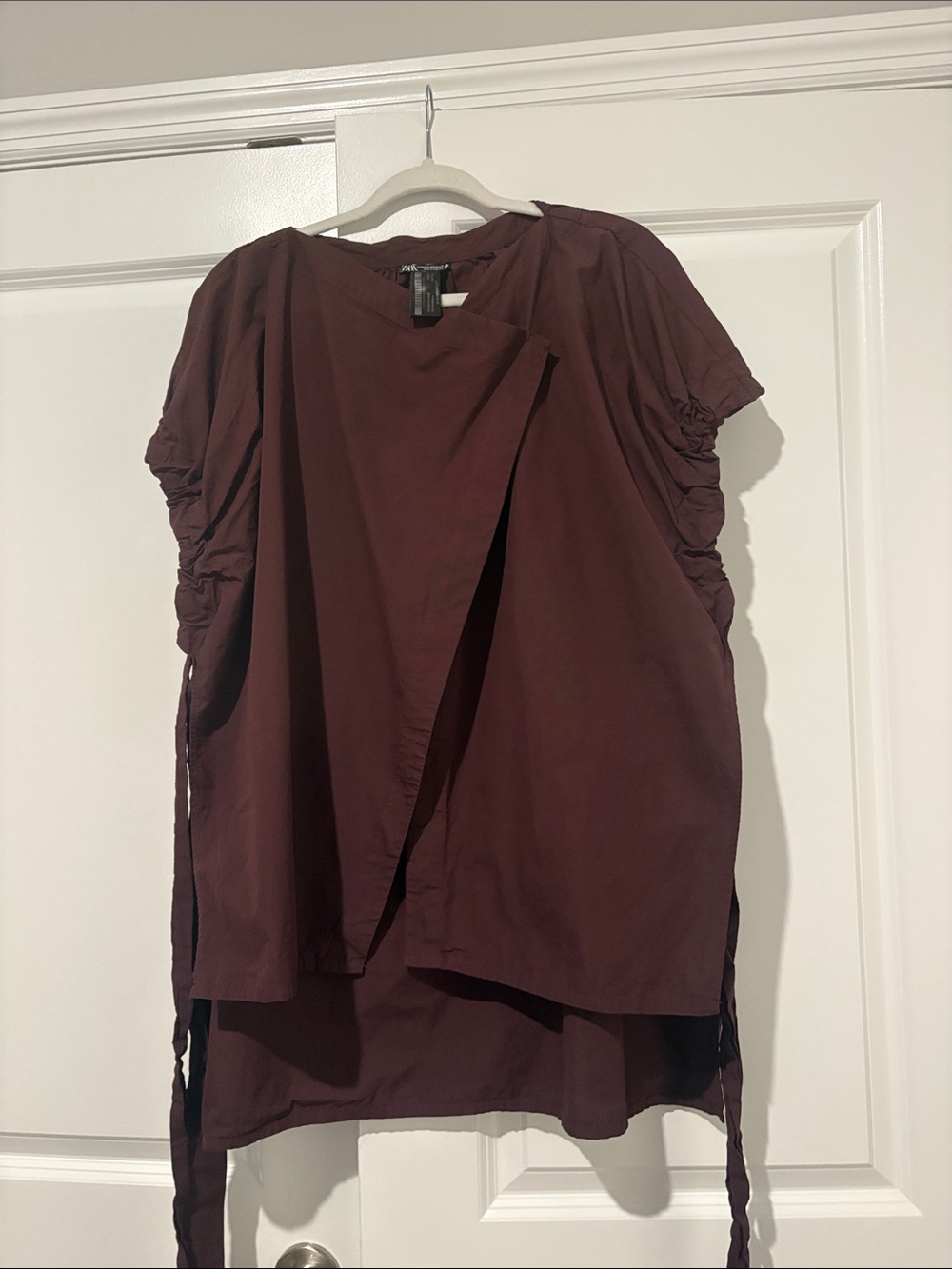 Zara Short-Sleeve Draped Tunic in Deep Wine Size XS/S